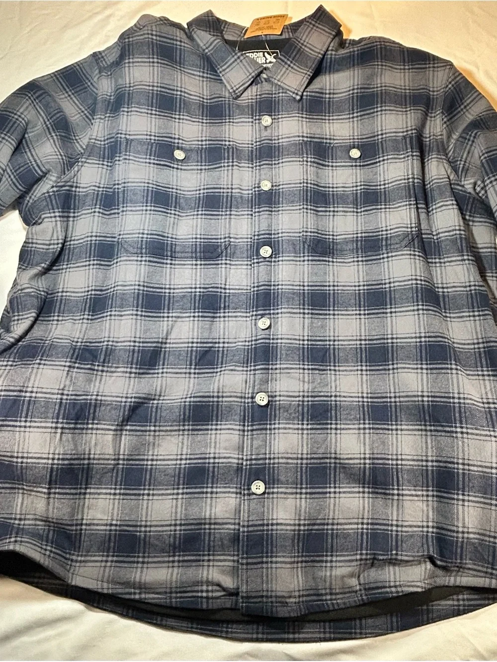 Eddie Bauer Blue and Gray Plaid Lightweight Shirt Jacket